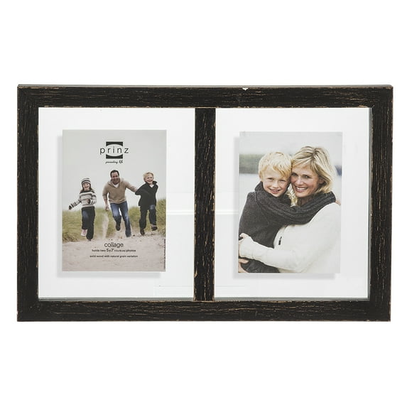 BRISTOL Distressed Black Wood Float Double 5x7 Frame by Prinz USA - 5x7
