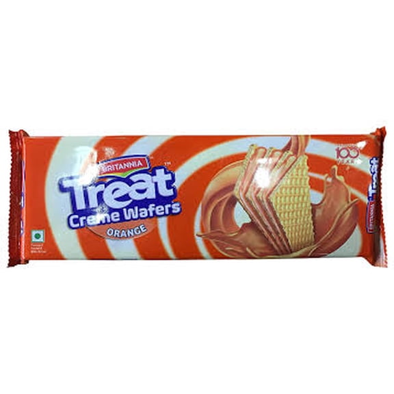 Britannia Treat Creme Wafers Orange Flavor Crispy Layered Wafers with Zesty Orange Cream Filling, 150g (5.29 oz)