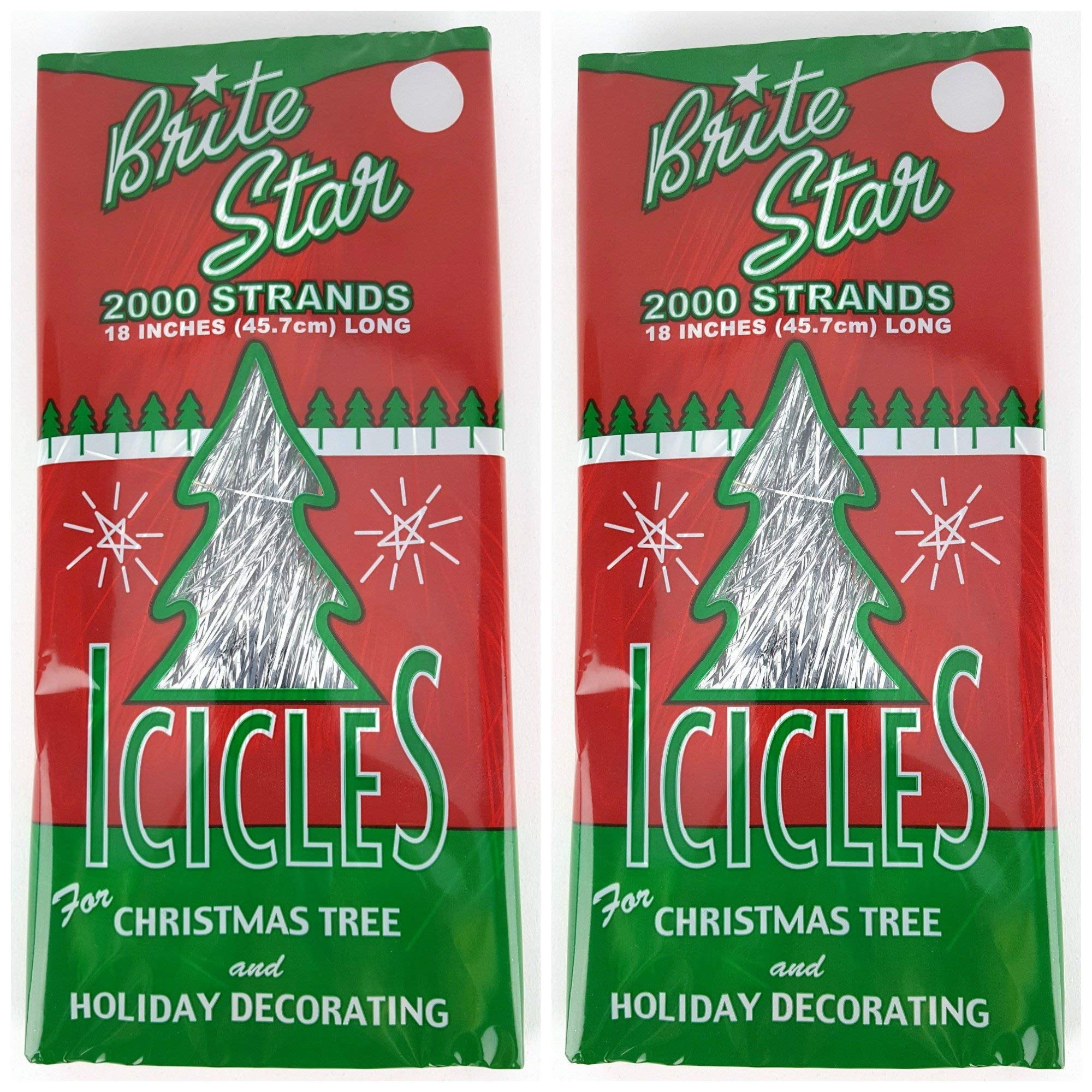 BRITE STAR Silver 18Inch Icicle Tinsel 2000 Strands, 2 pack