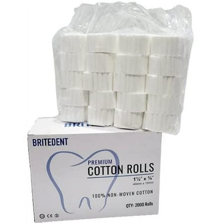 BRITEDENT Dental Gauze Cotton Rolls 1-1/2" x 3/8", (#2 Medium) 4000 PCS