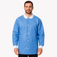 thumbnail image 1 of BRITEDENT Disposable Lab Coats – Blue Protective Lab Jackets with Knit Collar & Cuffs, Snap Closure, Lightweight & Breathable, Unisex – Single-Use for Medical & Dental Use,  10 Pack Large, 1 of 3