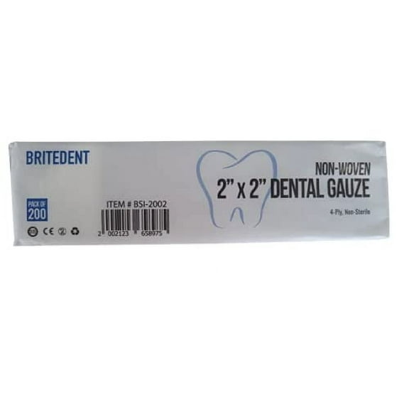 BRITEDENT Non Woven Sponges 2"X2" 4 Ply, NonSterile Cotton Dental Gauze. 10 Packs of 200 (2000 PCS)