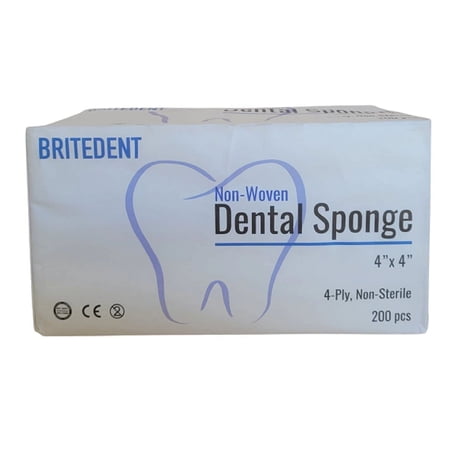 BRITEDENT Non Woven Sponges 4"X4" 4 Ply, NonSterile Cotton Dental Gauze, 4 Packs of 200 (800 PCS)
