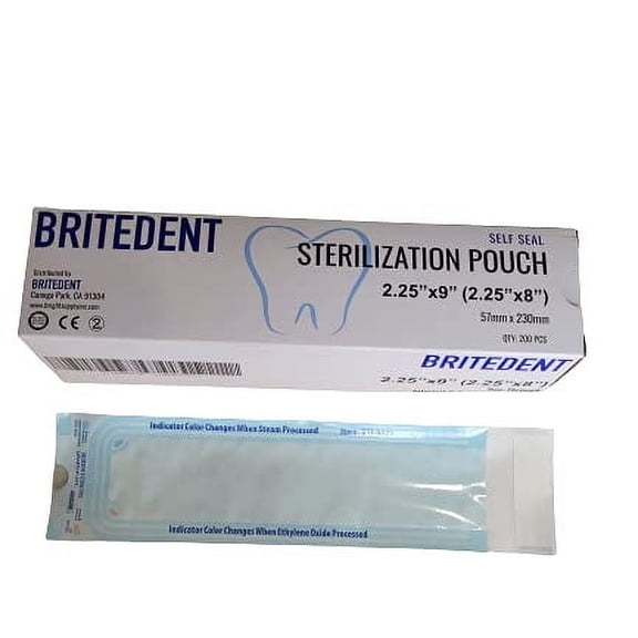 BRITEDENT Self Sealing Sterilization Pouches 2.25in x 9in 1000 Easy Open Autoclave Sterilizer Bags for Dental and Medical Tools Triple Check Technology to Confirm Sterilization