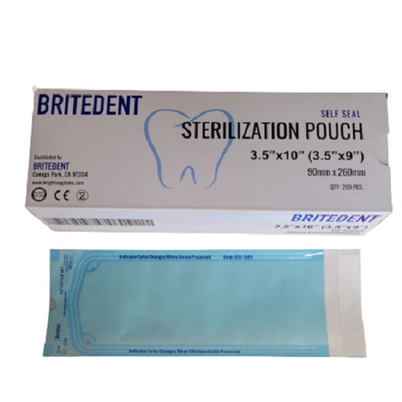 BRITEDENT Self Sealing Sterilization Pouches 3.5in x 10in 1000 Easy Open Autoclave Sterilizer Bags for Dental and Medical Tools Triple Check Technology to Confirm Sterilization