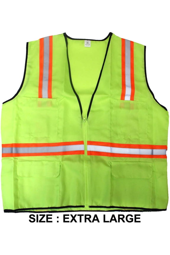 BRITEGUARD Neon Green Safety Vest | Extra Large | 70 x 65 cm (27.6" x 25.6") | 5.1 cm (2") Reflective Stripes | 100% Polyester | Zipper Front | Multi-Pocket Design | Superior Day & Night Visibility
