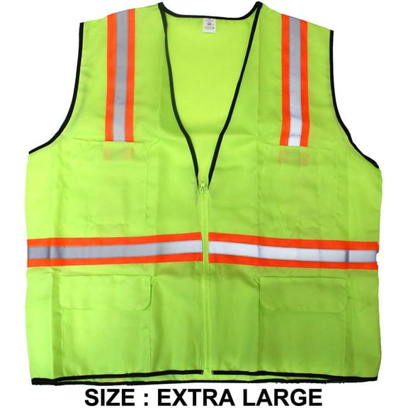 BRITEGUARD Neon Green Safety Vest | Extra Large | 70 x 65 cm (27.6" x 25.6") | 5.1 cm (2") Reflective Stripes | 100% Polyester | Zipper Front | Multi-Pocket Design | Superior Day & Night Visibility