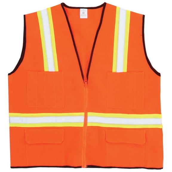 BRITEGUARD XL Bright Orange Safety Vest | 2" (5.1 cm) Reflective Stripes | 100% Polyester | Zipper Front | Multiple Pockets | Neon Green & Silver Reflective Stripes | 70x65 cm (27.6"x25.6")