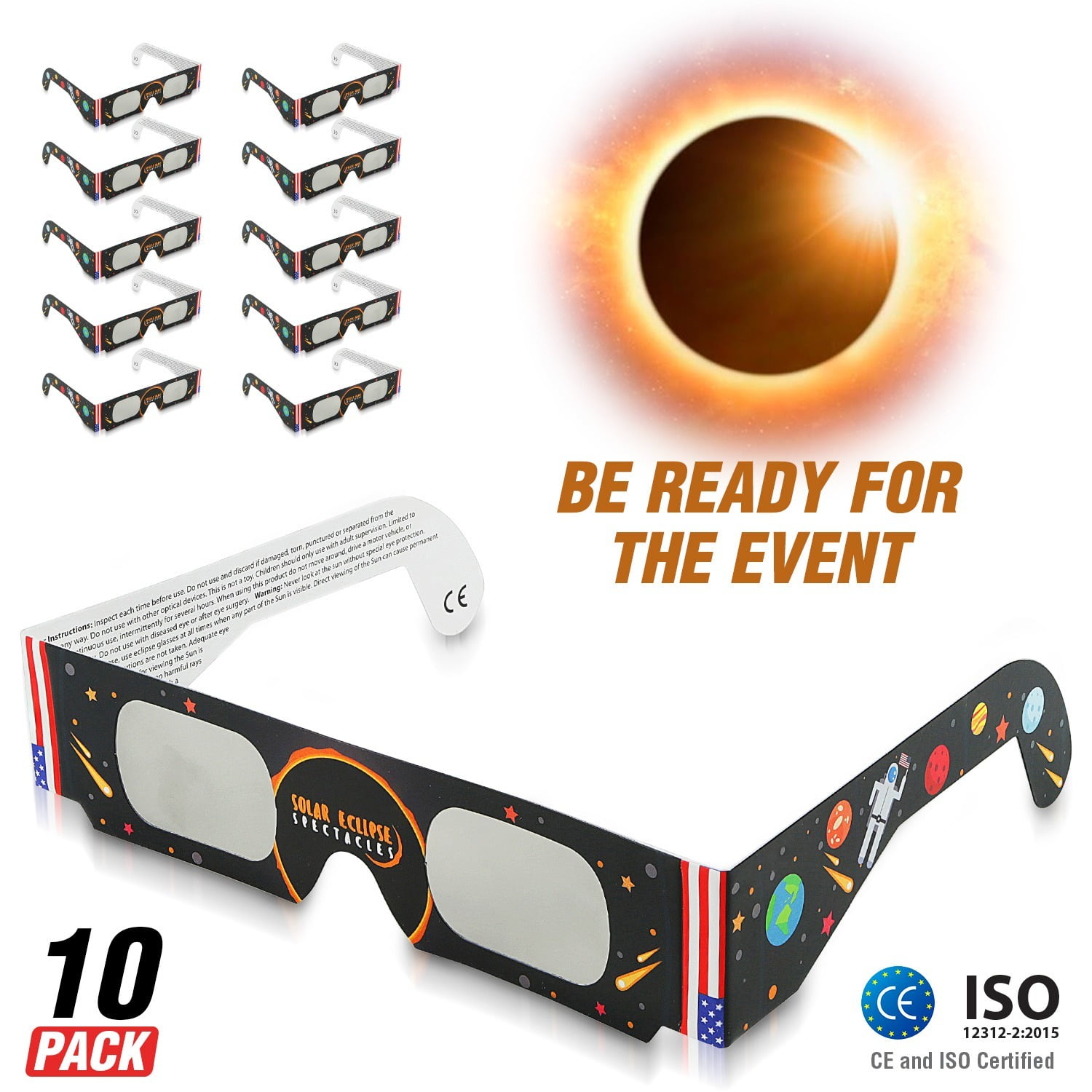 BRITENWAY Solar Eclipse Glasses (10 Pack) - Bulk Total Eclipse Eyewear Glasses for Solar Eclipse Viewing - CE Approved & ISO Certified Safe for Direct Sun Viewing