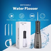 BRITESMILE 350ML Water Dental Flosser,Portable Cordless Oral Irrigator,Rechargeable Dental Care with 4 Professional Nozzles, 4Modles,Waterproof IPX7, Water Flosser Cleaner for Trave Home, Black