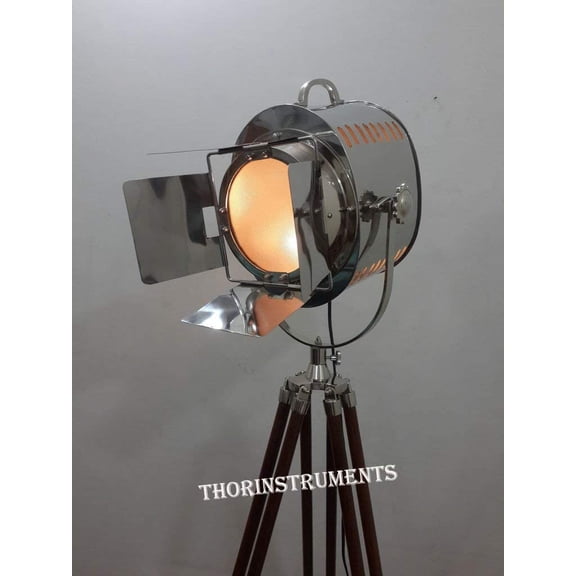 BRITISH DESIGN CHROME ROYAL MARINE SEARCH LIGHT TRIPOD STAND LAMP