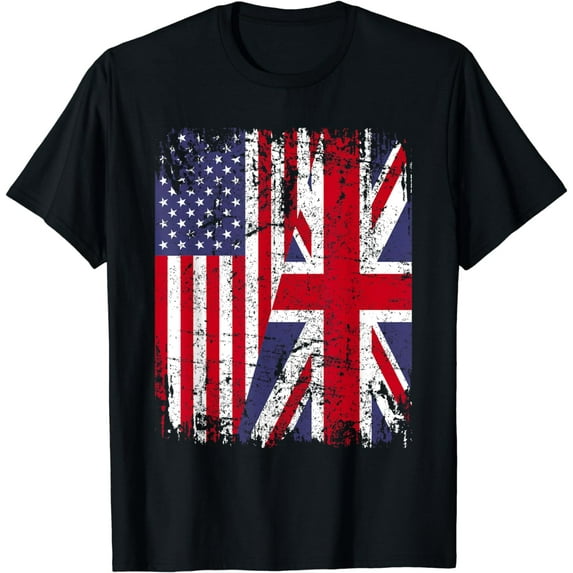 BRITISH ROOTS | Half American Flag | BRITAIN UK T-Shirt