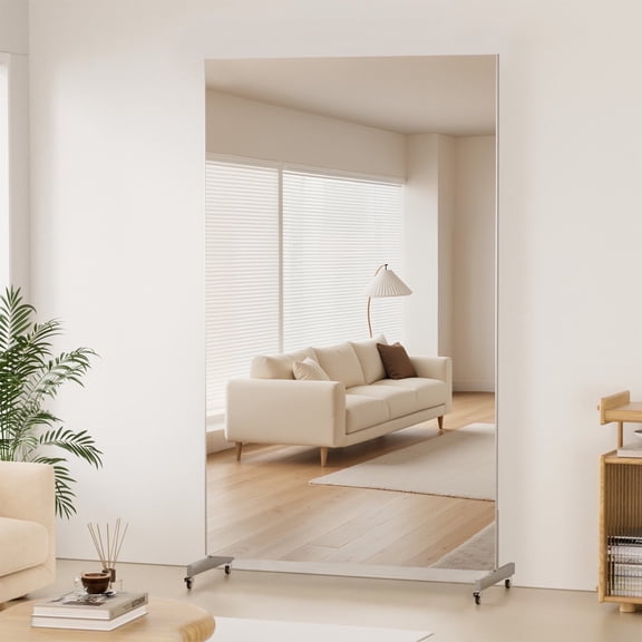 BRIVUE 76" x 34" Standing Mirror Full Length with Wheels, Large Rolling Mirrors Shatterproof Glassless for Dance Studio Home Gym Yoga, Silver