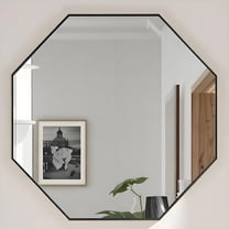 BRIVUE Octagon Wall Mirror 24“ x 24" , No Drill Glassless Mirror with Black Aluminum Frame, Ideal for Bathroom Over the Sink, Entryway, Dining Room