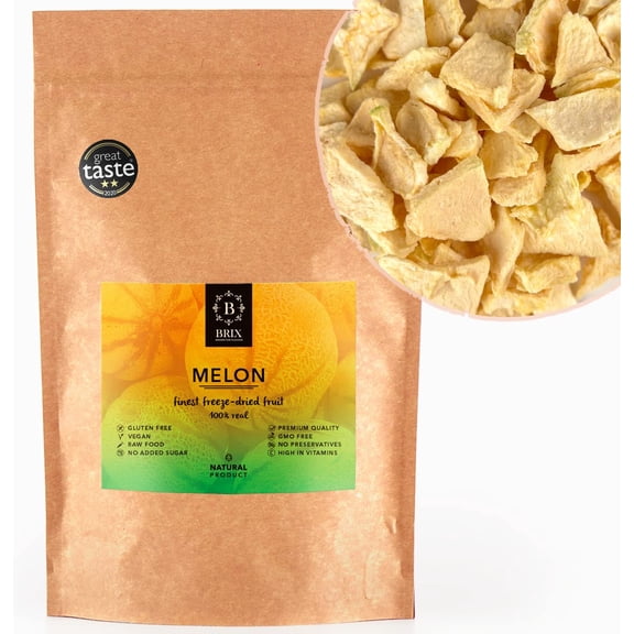 BRIX Freeze Dried Melon | 100% Natural Dried Cantaloupe Melon 95g | Great Taste Award Dried Fruit | Non-GMO, Gluten Free, Vegan & Vitamins Retained