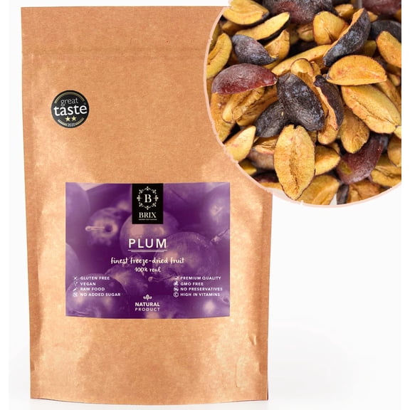 BRIX Freeze Dried Plum | 100% Natural Dried Plum Slices 105g | Great Taste Award Dried Fruit | Non-GMO, Gluten Free, Vegan & Vitamins Retained