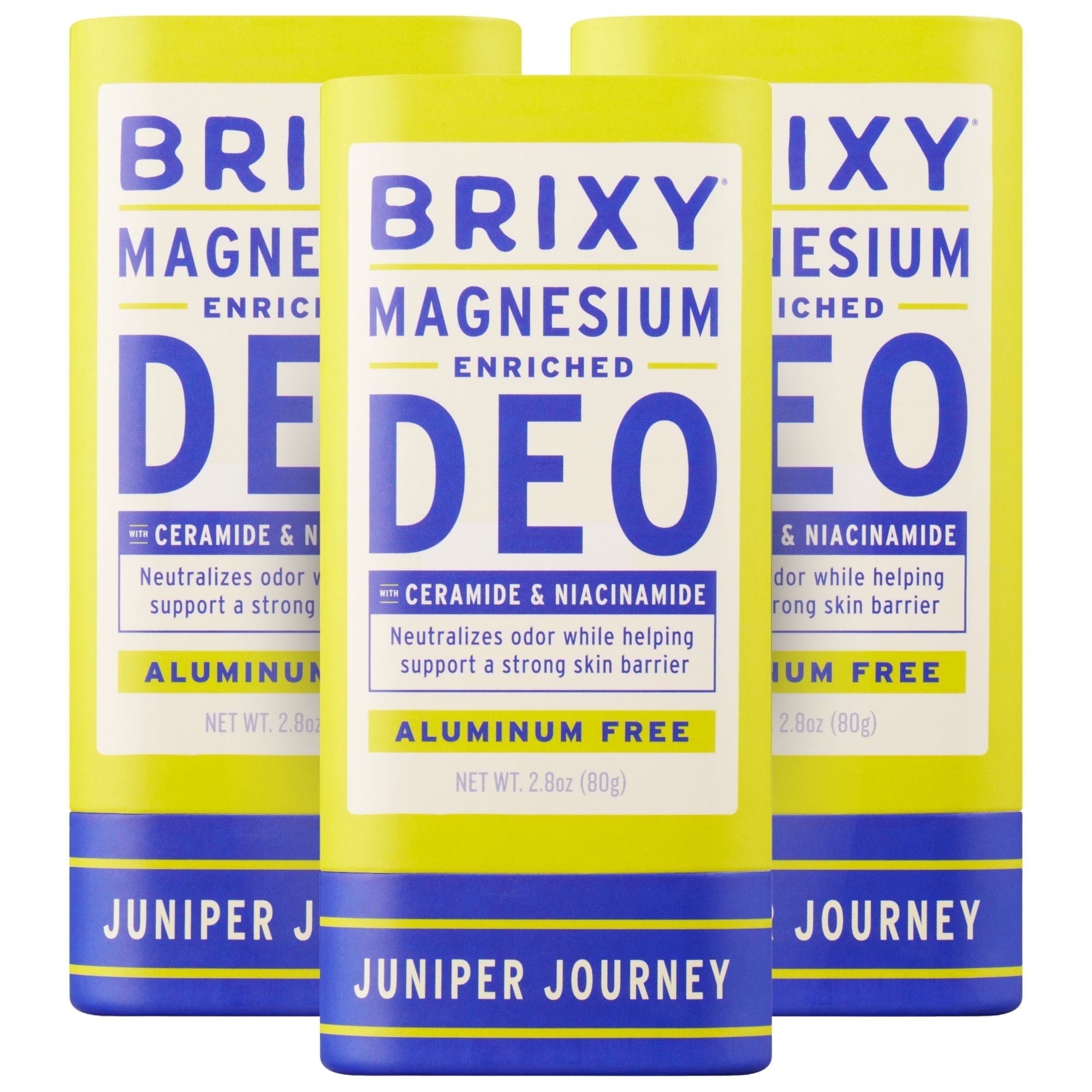 BRIXY Magnesium Deodorant, Odor Control With Ceramide & Niacinamide For Skin Health, Aluminum Free, Baking Soda Free, EWG VERIFIED, Sensitive Skin Deodorant, Vegan, Plastic Free, Light Scent (3 Pack)