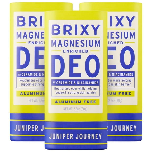 BRIXY Magnesium Deodorant, Odor Control With Ceramide & Niacinamide For Skin Health, Aluminum Free, Baking Soda Free, EWG VERIFIED, Sensitive Skin Deodorant, Vegan, Plastic Free, Light Scent (3 Pack)