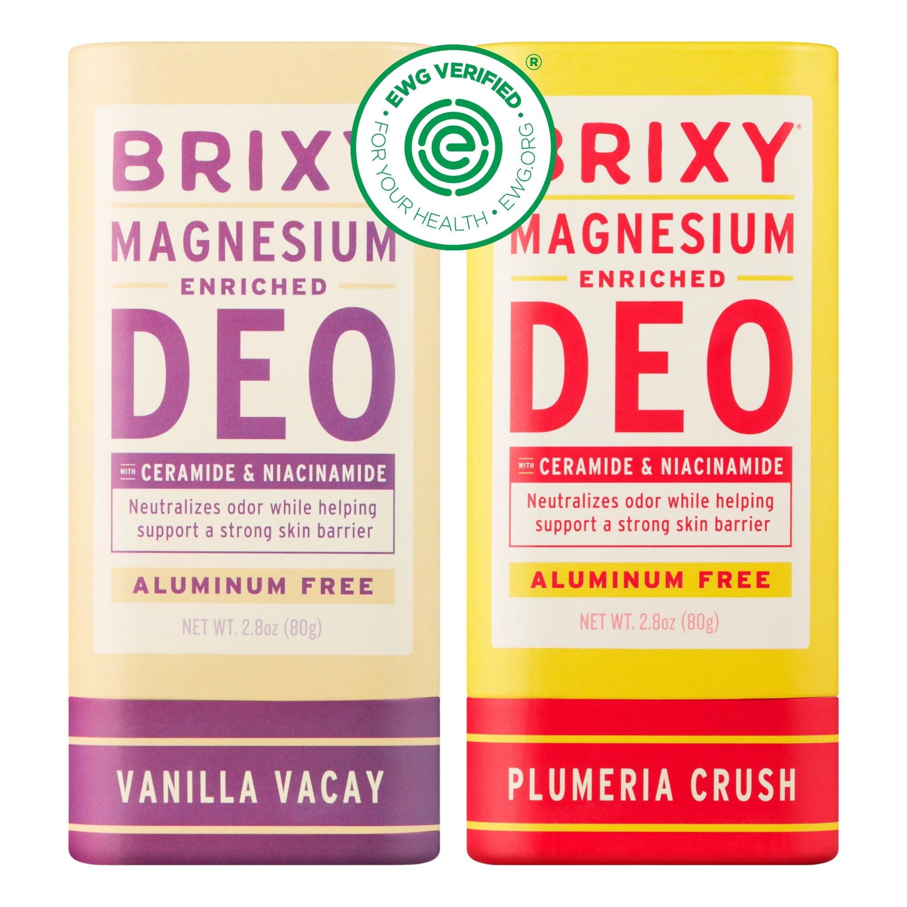 BRIXY Magnesium Deodorant, Odor Control With Ceramide & Niacinamide For Skin Health, Aluminum Free, Baking Soda Free, EWG VERIFIED, Sensitive Skin Deodorant, Vegan, Plastic Free, Light Scent (2 Pack)