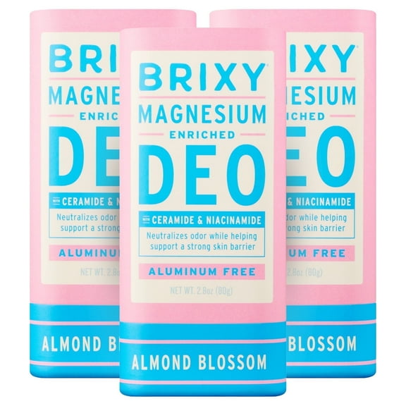BRIXY Magnesium Deodorant, Odor Control With Ceramide & Niacinamide For Skin Health, Aluminum Free, Baking Soda Free, EWG VERIFIED, Sensitive Skin Deodorant, Vegan, Plastic Free, Light Scent (3 Pack)