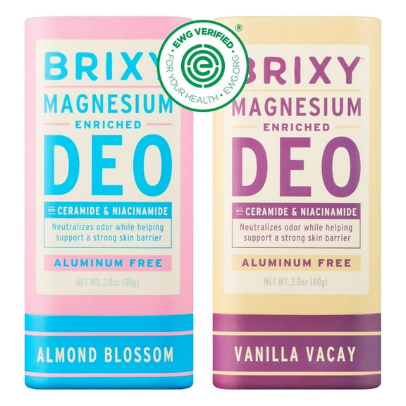 BRIXY Magnesium Deodorant, Odor Control With Ceramide & Niacinamide For Skin Health, Aluminum Free, Baking Soda Free, EWG VERIFIED, Sensitive Skin Deodorant, Vegan, Plastic Free, Light Scent (2 Pack)