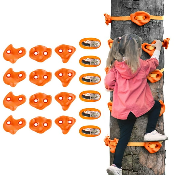 BRIZI LIVING 12 Ninja Tree Climbing Holds for Kids Climber, Tree Climbing Kit with 6 Ratchet Straps for Outdoor Ninja Warrior Obstacle Course Training,Orange