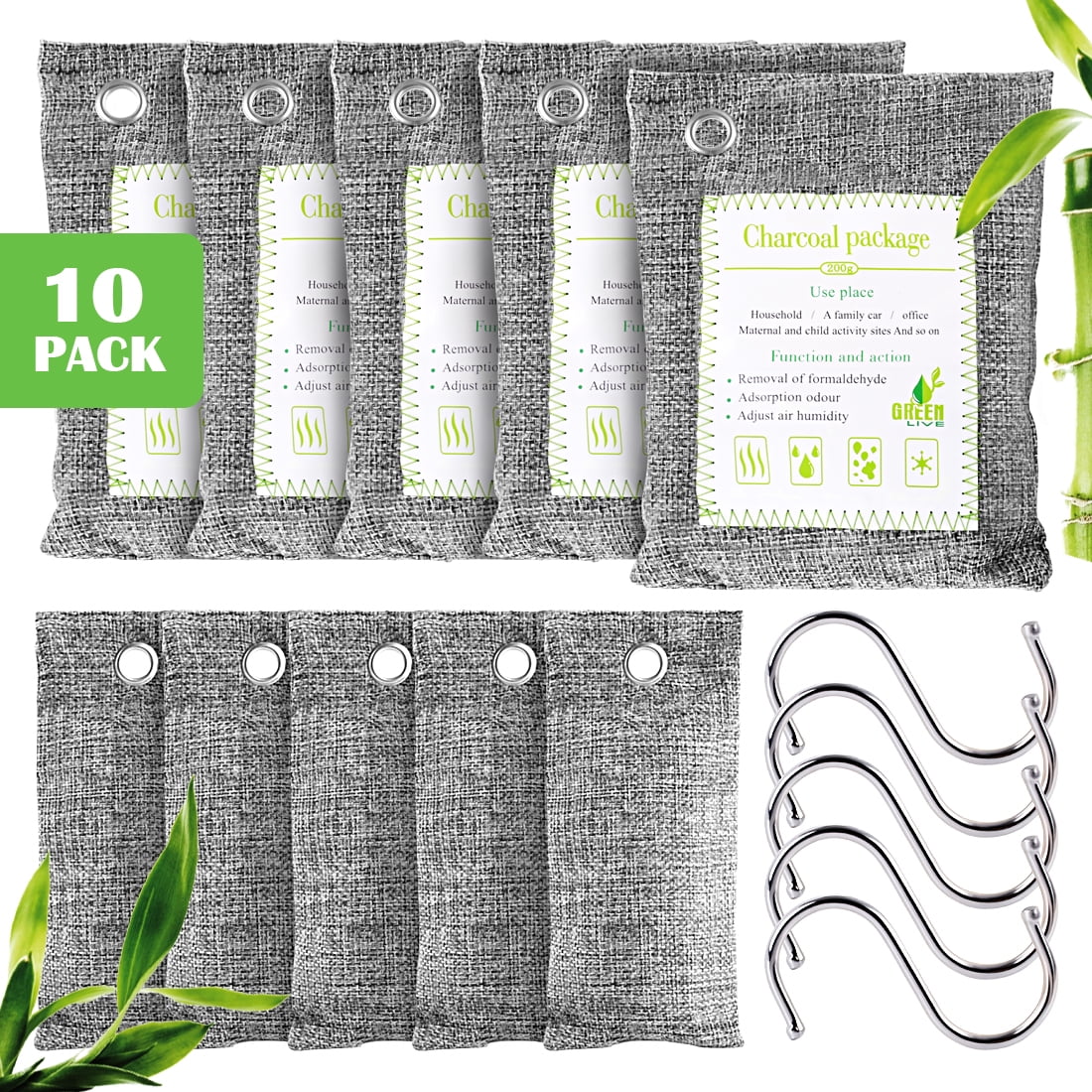 BRIZI LIVING Nature Fresh Air Purifier Bags Activated Bamboo Charcoal Odor Eliminators for Home