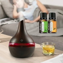 BRJSQ 300ml USB Humidifier & Essential Oil Diffuser  Wood Grain Design  Cool Mist for Home  Office  Desktop  Includes 2 Aroma Oils