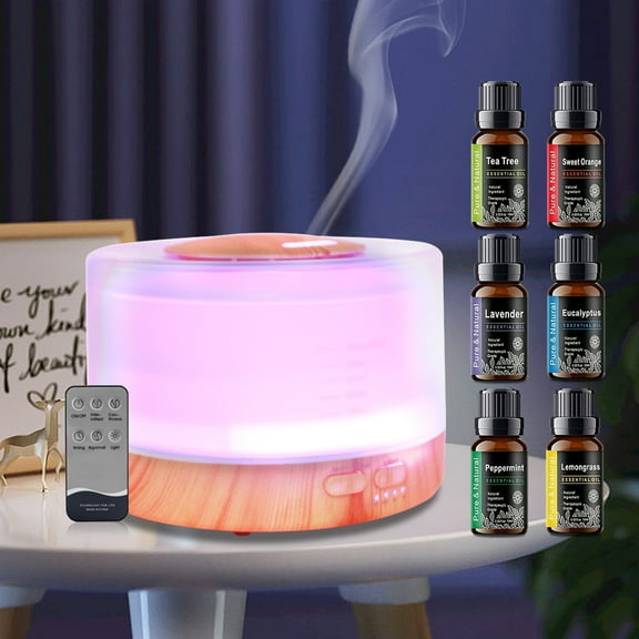BRJSQ 500ml Aromatherapy Diffuser Set wiith 6 Oils & 7 Mood Lights Auto Shut-Off Quiet Ultrasonic Mist