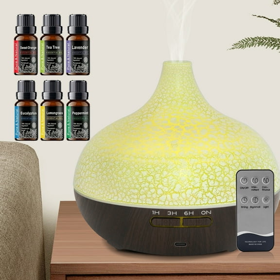 BRJSQ 500ml Aromatherapy Humidifier Diffuser for Essential Oils Air Freshening for Bedroom Office