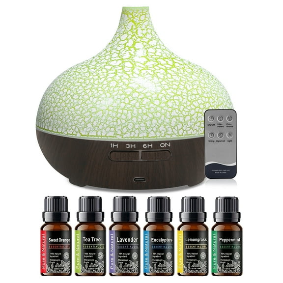 BRJSQ 550ML Essential Oil Diffuser Crack Aromatherapy Humidifier with 7 Color LED Lights for Home  Bedroom  Office  Yoga