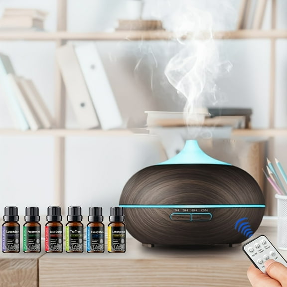 BRJSQ 550ml Essential Oil Diffuser with Flower Aromatherapy, Remote Control & 6 Count Essential Oils