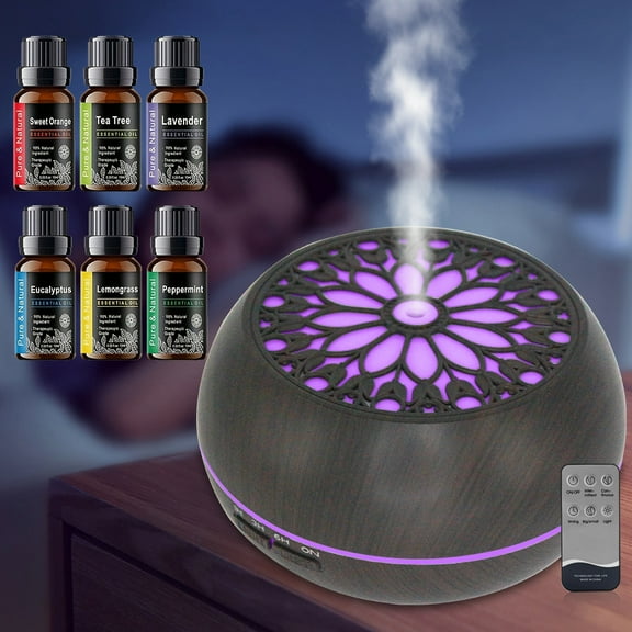 BRJSQ 550ml Essential Oil Diffuser  Remote  6 Blends  7 Colors  Auto Shut-Off  Large Room Aromatherapy