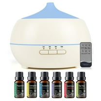 BRJSQ 550ml Upgraded White Aroma Diffuser with 6*10ml Essential Oil and Remote Control for Large Room Home Office Car Aromatherapy Fragrant Oil Air Humidifier Vaporizer for Gift