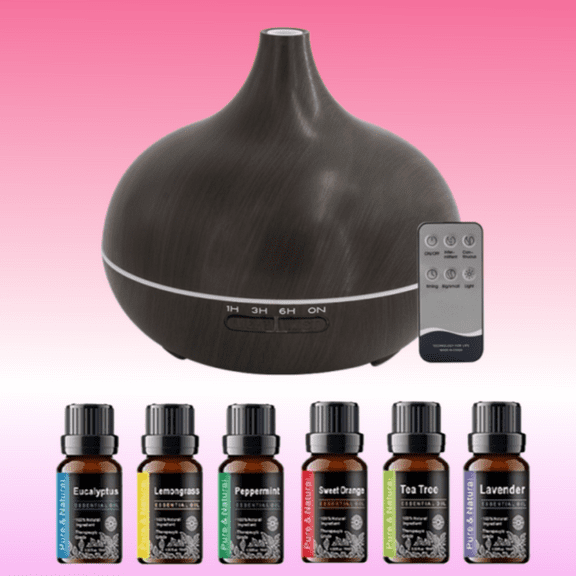 BRJSQ 550ml Wood Grain Aroma Diffuser For Essential Oils Cool Mist for Large Room Black