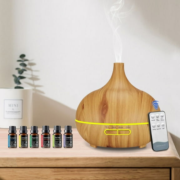 BRJSQ 6 Oil Set 550ml Essential Oil Diffuser with Remote Control  Ultrasonic Humidifier  7 Color LED Light