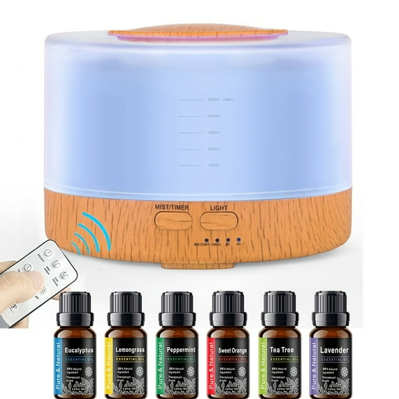 BRJSQ Bonus 6 Essential Oils! 500ML WiFi-Controlled Aroma Diffuser - 7 Color LED Humidifier for Large Rooms | Ultrasonic Quiet Operation