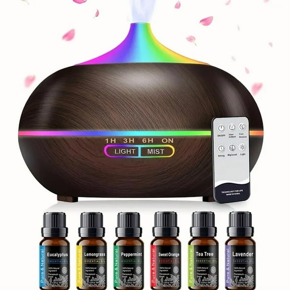 BRJSQ Essential Oil Diffuser 18.6oz Cool Mist Humidifier Essential Oil Diffuser with Remote and 7-Color Light