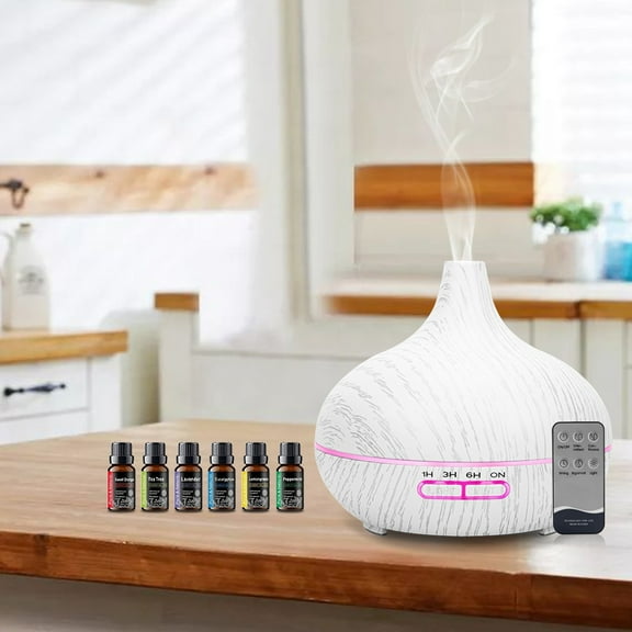 BRJSQ Essential Oil Diffuser 550ml  Wood Grain Ultrasonic Aromatherapy Humidifier  Remote  6 Oils  Auto Shut Off  Quiet  Home  Office  Yoga  Bedroom