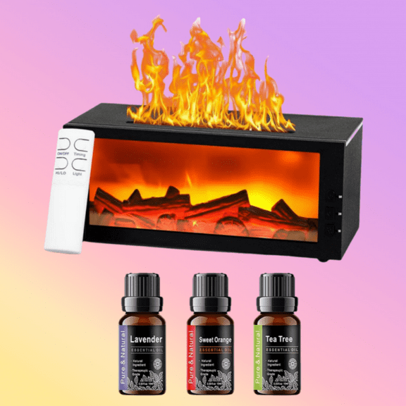 BRJSQJP Fireplace Diffuser 300ml Essential Oil Humidifier LED Cool Light Mist for bedroom office gifts home decoration