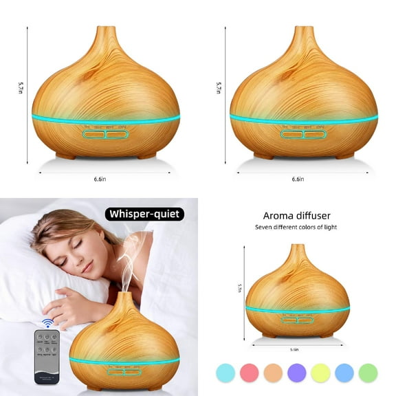 BRJSQJP Wood Grain Aroma Diffuser  Remote Control  Timer & 6 Oil Set  550ml Cool Mist Humidifier