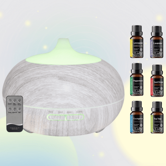 BRJSQJP Wood Grain Oil Diffuser 550ml Air Humidifier Desktop USB Water Mist Air Freshener with Colorful Night Light