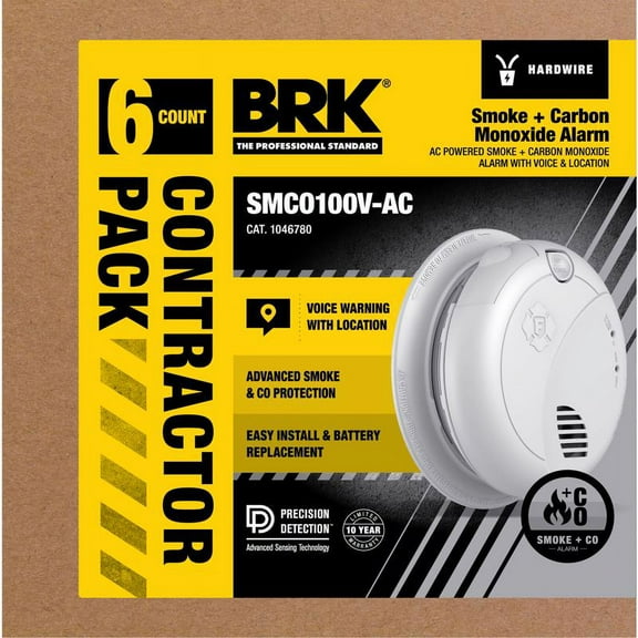 BRK 6 PK With Voice Hard-Wired w/Battery Back-Up Photoelectric Smoke and Carbon Monoxide Detector