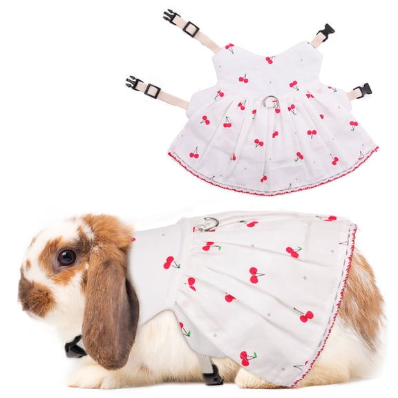 BRKURLEG Cute Bunny Rabbit Dress Clothes, Cherry Cotton Small Animal Costume for Squirrel Mini Dog Chinchilla Ferret Hedgehog Guinea Pig, Small Pet Apparel Outfits for Party Daily Wear