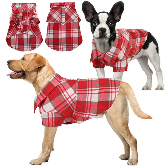 BRKURLEG Dog Plaid Polo Shirt with Leash Hole, Cozy Pet Plaid T-Shirt Clothes, Sweater Bottoming Shirt for Medium Large Extra Large Dogs