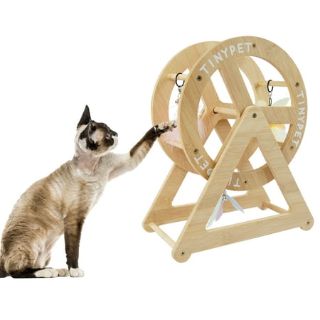 BRKURLEG Interactive Cat Toy, Wood Ferris Wheel Flutter Rotating Kitten Toys with Retractable Teaser