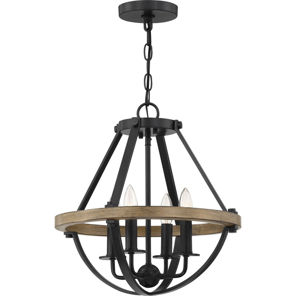 Earth Black and Wood 4-Light Teardrop Pendant Chandelier