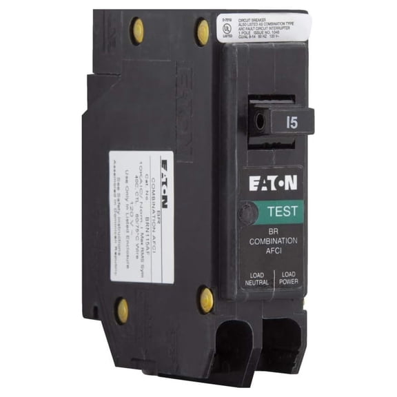 BRN115AF Combination Arc Fault Circuit Interrupter, 15 Amp, 1-Pole, 10kAIC, with Pigtail - Electrical Safety Device