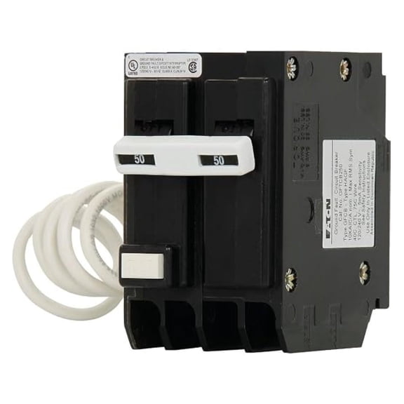 BRN250GF BR GFCI Circuit Breaker, Ground Fault, Pigtail Neutral, 50 A, 10 KAIC, Two-Pole, 120/240 V, Black
