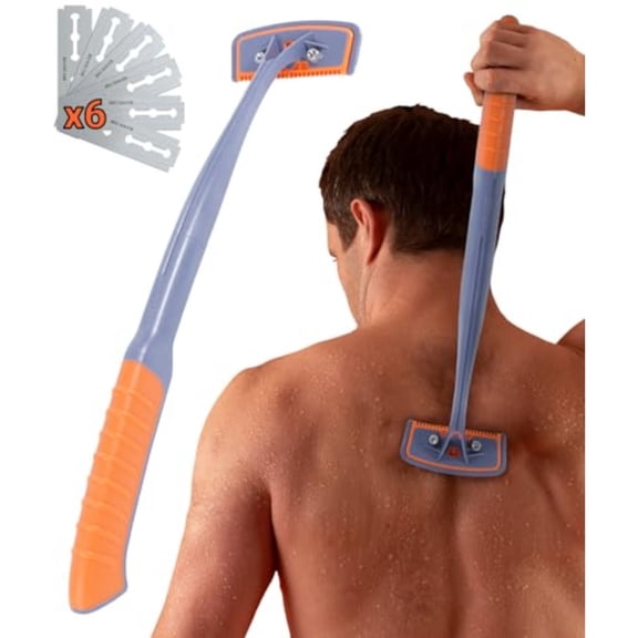 BRO SHAVER 3.0 +6 Blades Back Shaver for Men DIY Back Body Hair Trimmer. Shave Wet or Dry. Uses Double Edge Razor Blades. Ergonomic Handle Includes Blades